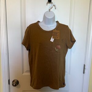 Toad&Co Honey Brown Tee with Pink Floral Embroidery